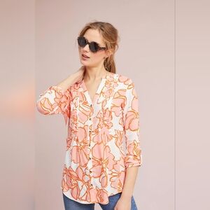 Maeve Orange and White Floral Blouse - Size XL